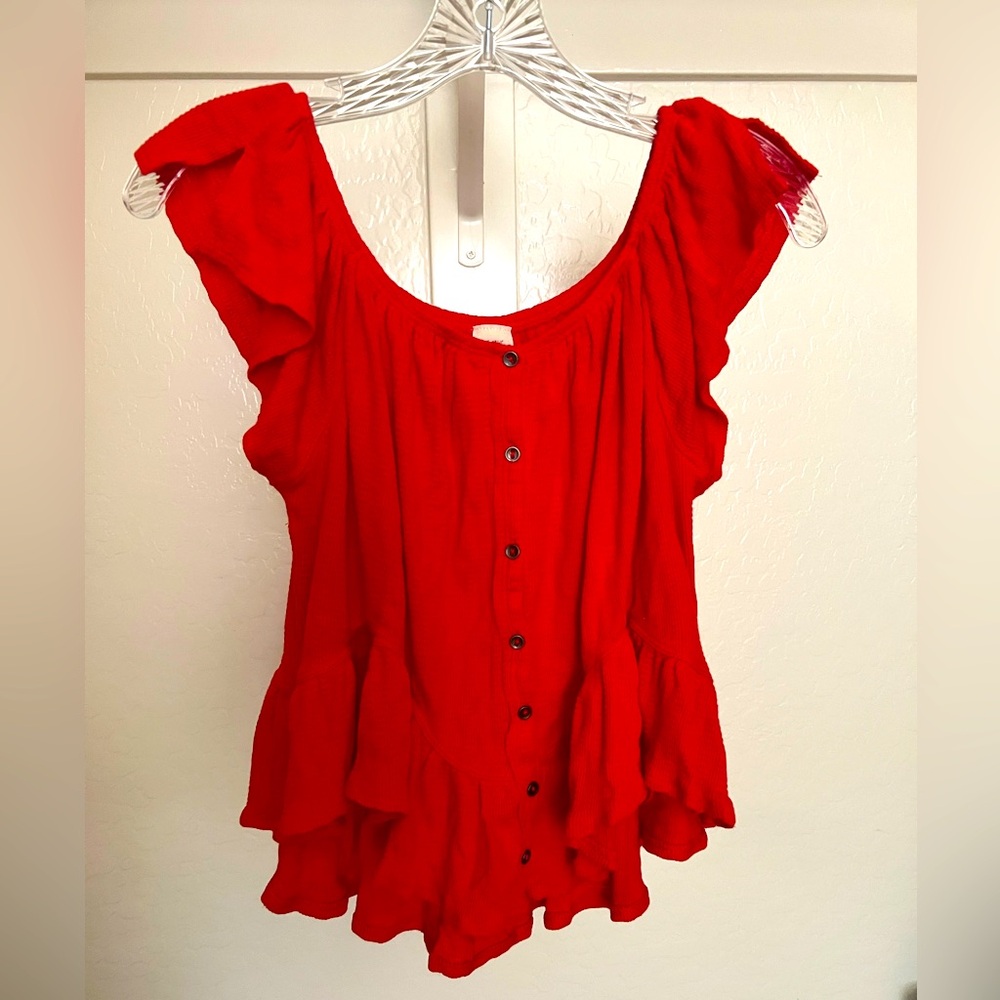 Free People Julip Tee Off Shoulder Red Top